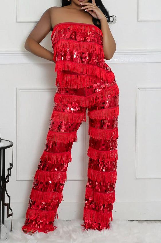 Fringe Sequin Pants Set Lavish Daily