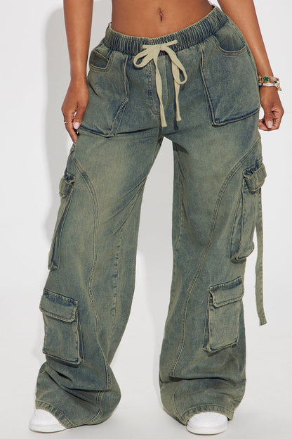 Drawstring Waist Washed Wide Leg Jeans Lavish Daily