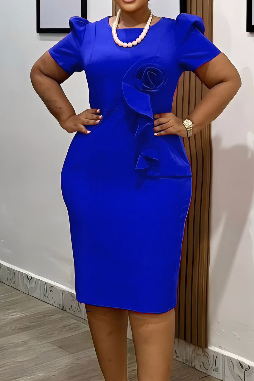 Ruffled Short Sleeve Midi Dress Lavish Daily