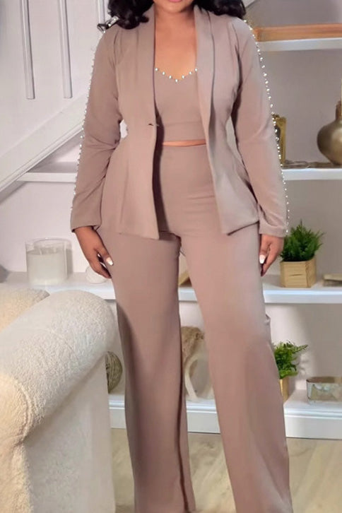 Elegant Pearl Lapel Blazer Three-Piece Set Lavish Daily