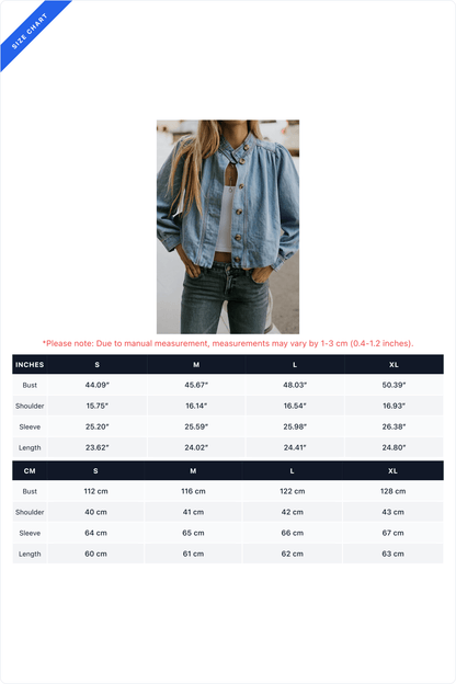 Puff-Sleeve Stand-Collar Denim Jacket Lavish Daily