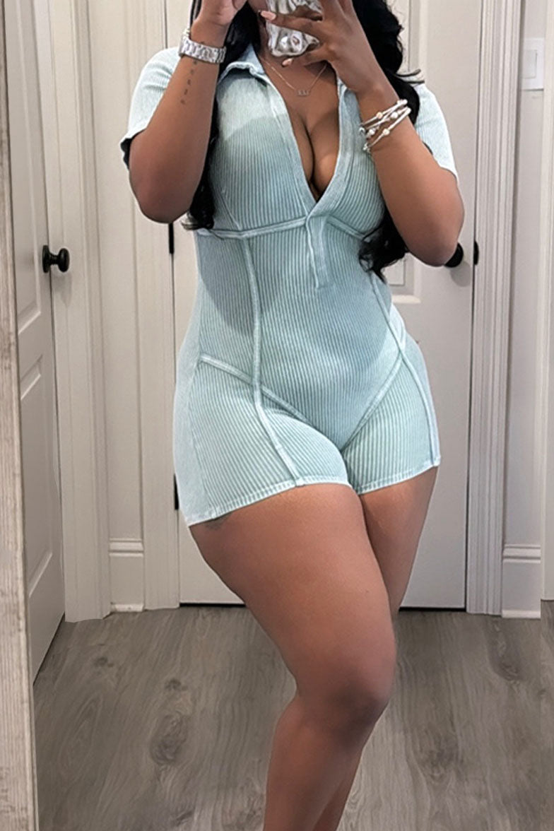 Deep V Neck Washed Romper Lavish Daily