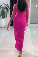 Diamond See-through Stitching Slit Dress Lavish Daily