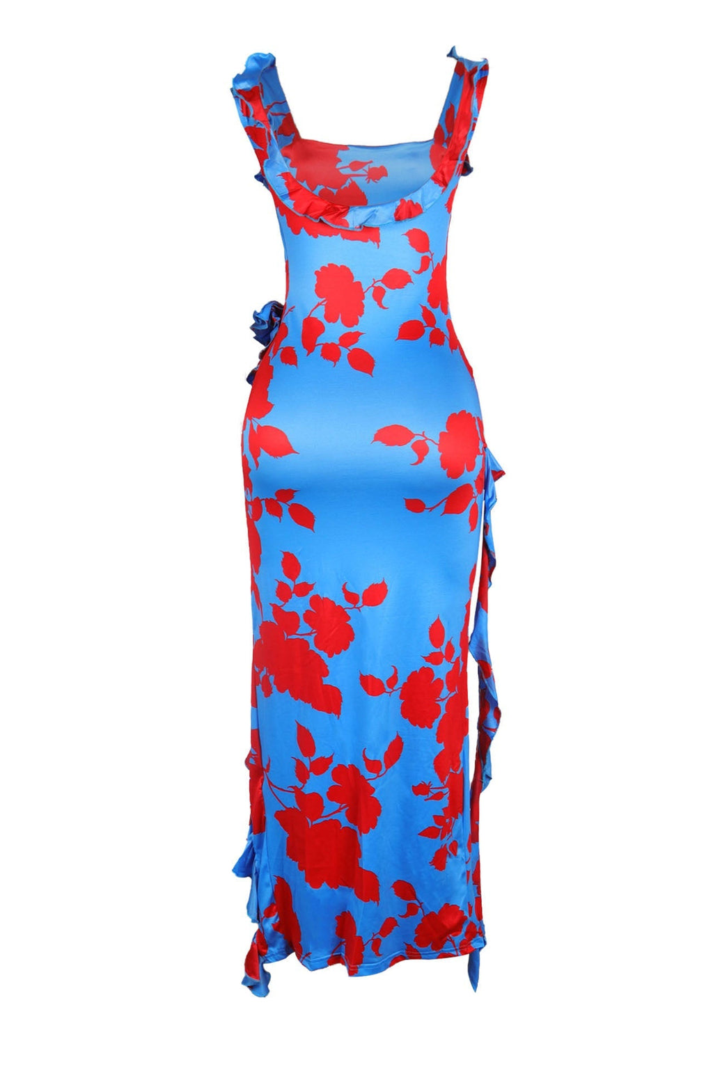 Long Strapless Dress With Slits and Tropical Print Lavish Daily