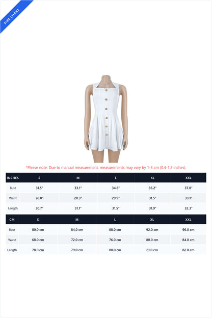 Square Neck Button Front Pleated Mini Dress Lavish Daily