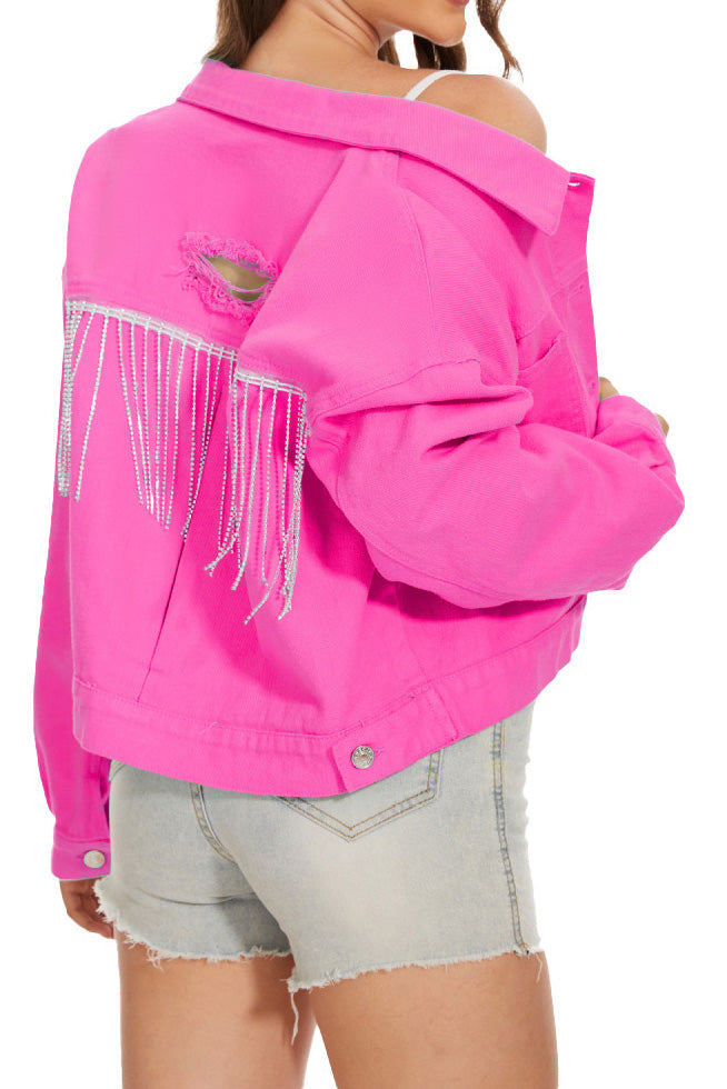 Distressed Button-Up Cropped Denim Jacket Lavish Daily
