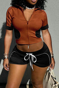Long Sleeve Zipper Bodycon Shorts Tracksuit Sets Lavish Daily
