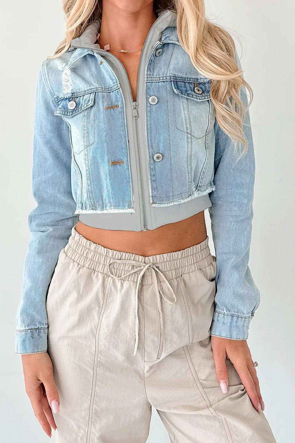 Cropped Layered Denim Jacket Lavish Daily