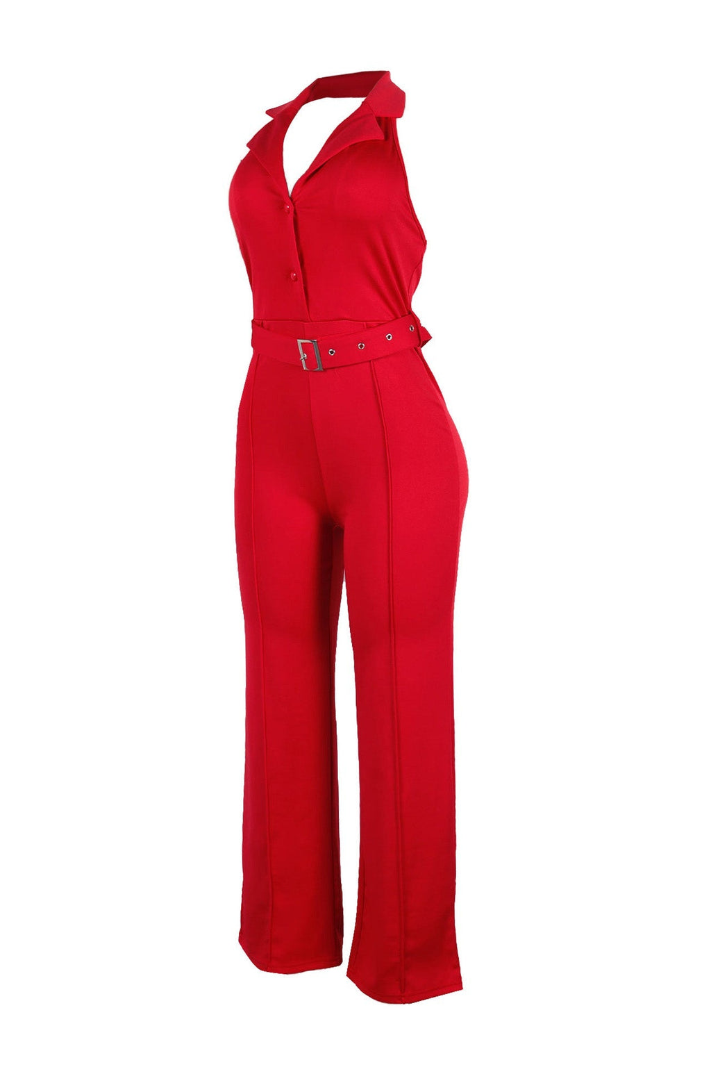 Halter Backless V-Neck Jumpsuit Lavish Daily