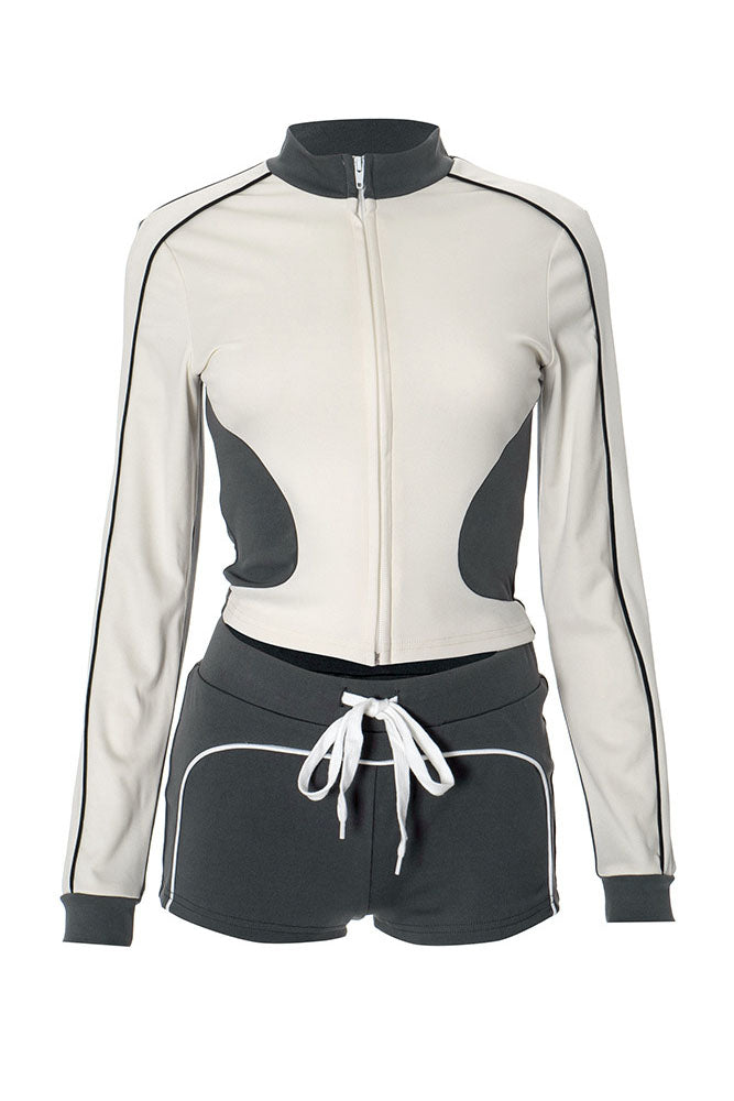 Zip-up Long Sleeve Drawstring Low Rise Pant set Lavish Daily