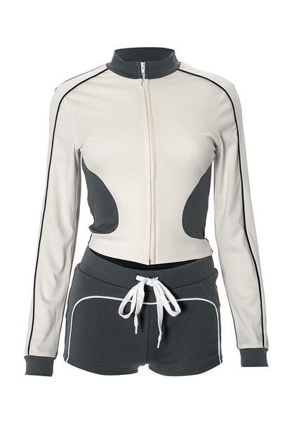Zip-up Long Sleeve Drawstring Low Rise Pant set Lavish Daily