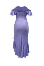Off Shoulder Ruffle Slit Asym Bodycon Dress Lavish Daily
