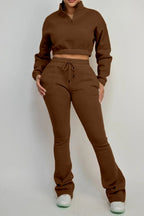 Fleece Crop Top and Flare Pants Set Lavish Daily