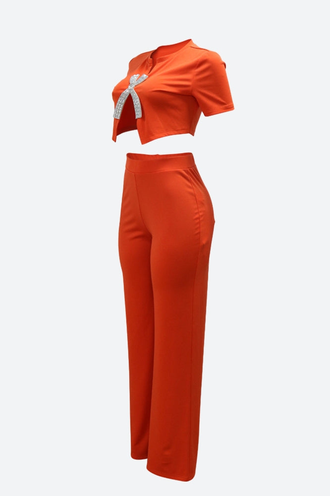 Short Sleeve Cropped Top Pants Set Lavish Daily