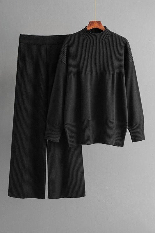 Loose Knit Top and Wide Leg Pants Set Lavish Daily