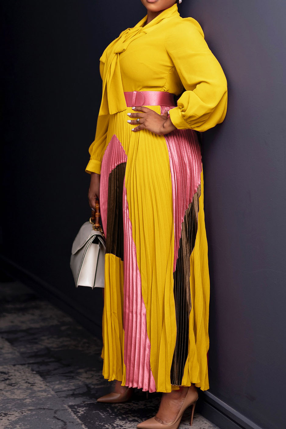 Long-Sleeved Top Elegant Pleated Dress Lavish Daily