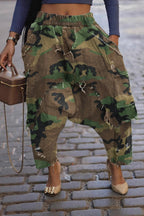 Camo Print Elastic Waist Harem Pants Lavish Daily