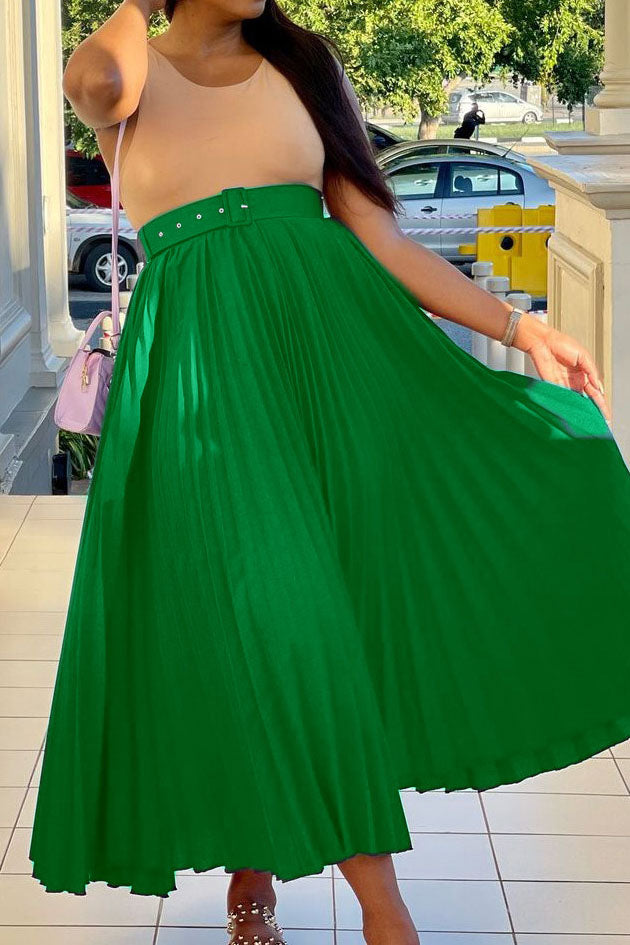 High Waist Pleated Midi Skirt Lavish Daily