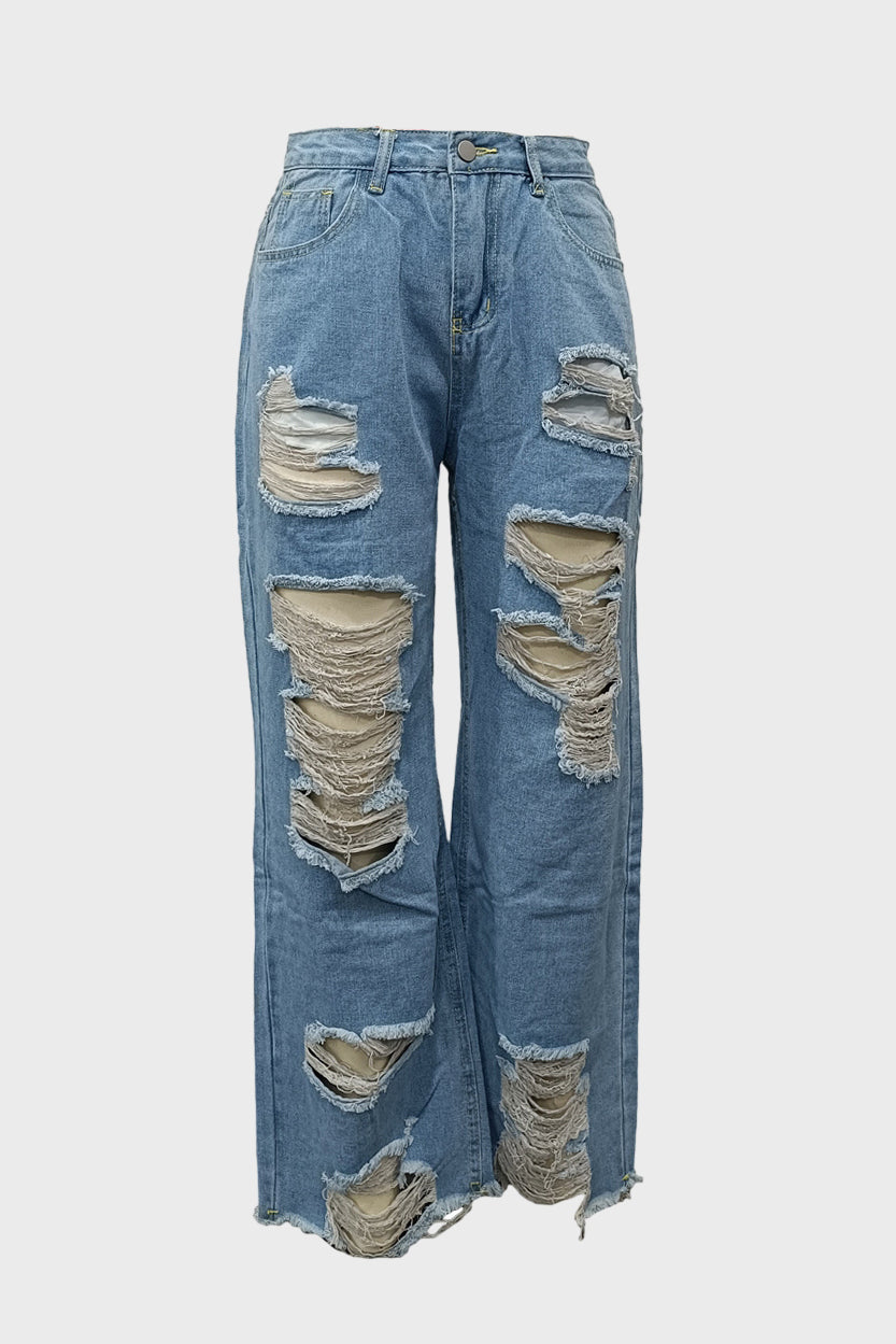 Chic Ripped Straight Leg Jeans Lavish Daily