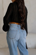V-Neck Belted Long-Sleeve Shirt Lavish Daily
