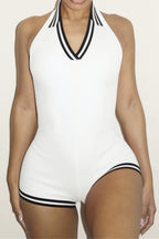 Sleeveless Solid Backless Halter Romper Lavish Daily