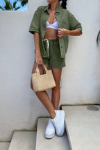Loose Fit Short Sleeve Shirt & Denim Shorts Set Lavish Daily