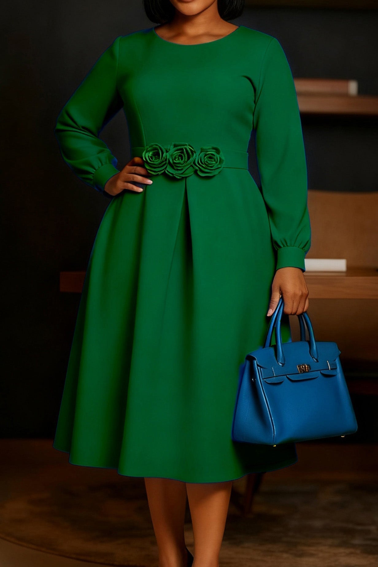 3D Floral Long Sleeve Dress-Elegant Style Lavish Daily