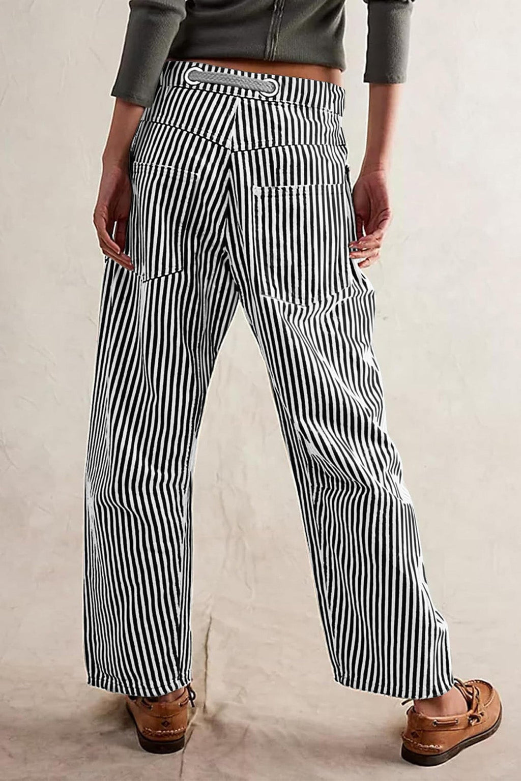 Loose Casual Striped Wide Leg Drawstring Trousers Lavish Daily