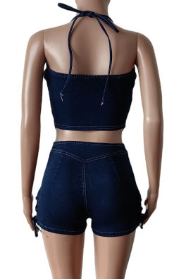 Fashion Straps Denim Set - Casual Shorts Lavish Daily