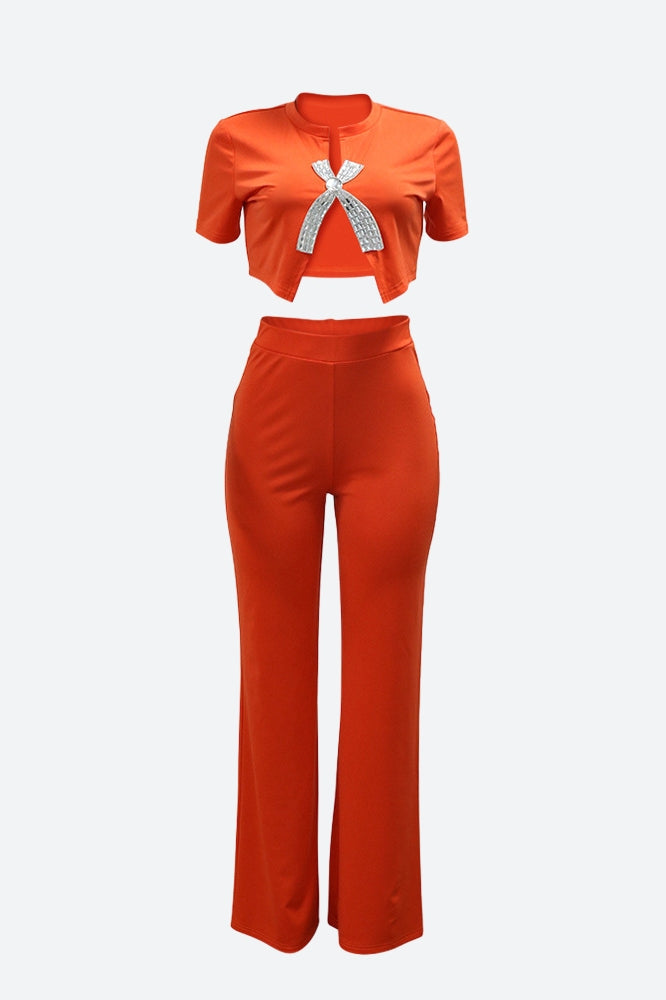 Short Sleeve Cropped Top Pants Set Lavish Daily