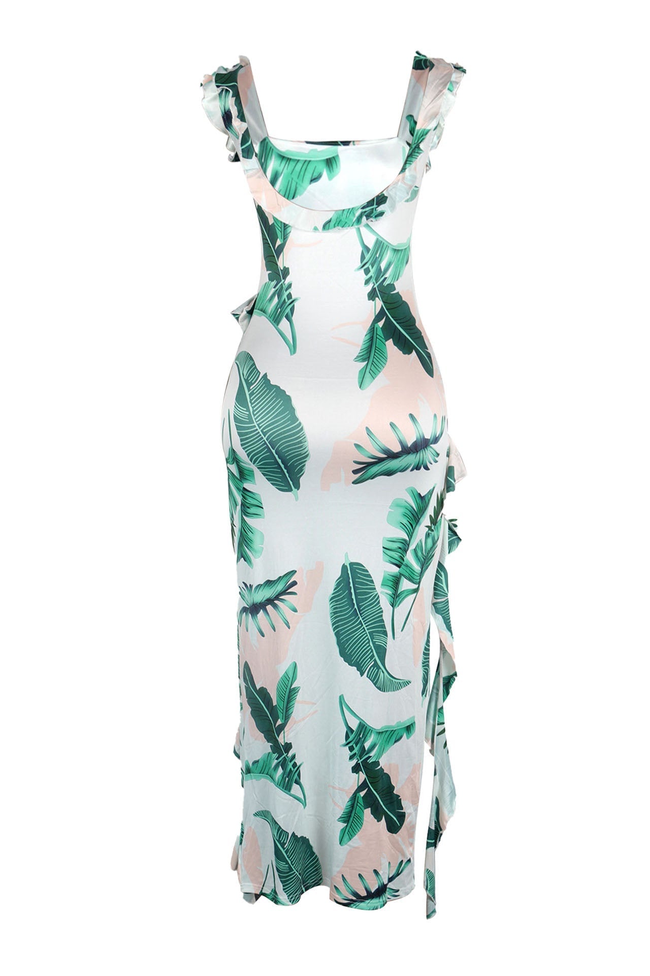 Long Strapless Dress With Slits and Tropical Print Lavish Daily