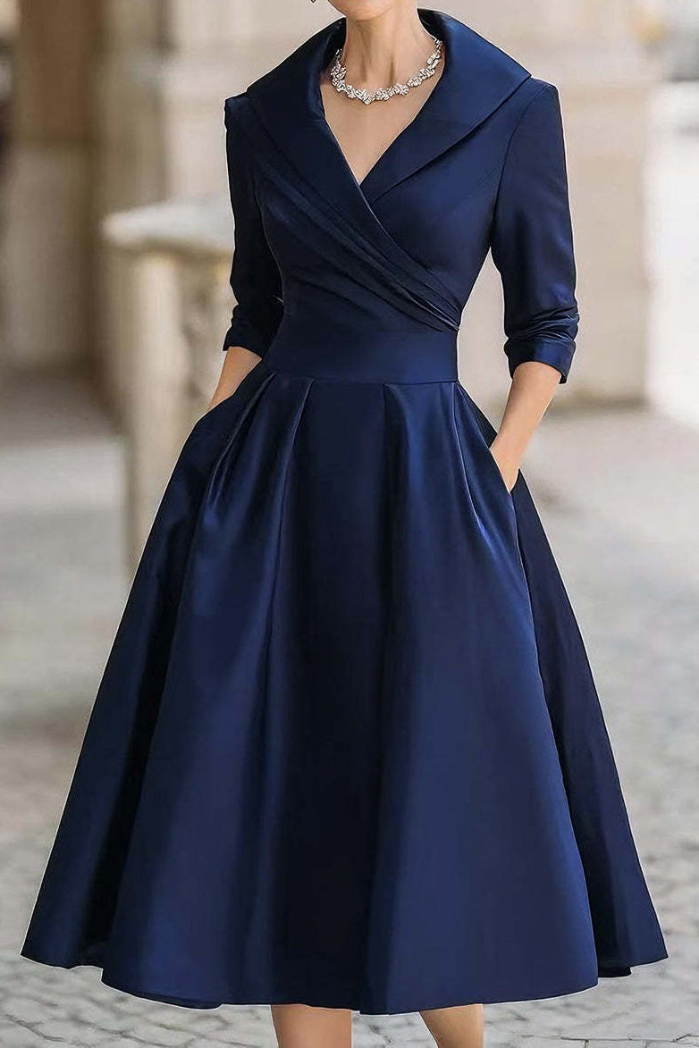 Solid Long Sleeve Waisted Midi Dress Lavish Daily