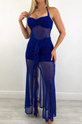 Mesh Sleeveless Tie Slit Dress Lavish Daily