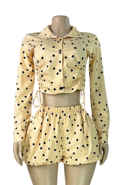 Polka Dot Ruched Top & Bubble Shorts Set Lavish Daily