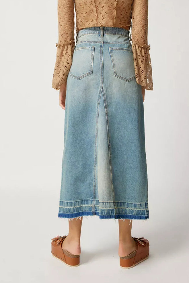 Slim Fit Vintage Denim Long Skirt Lavish Daily