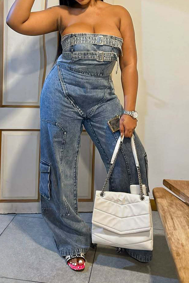Hip Hop High Waist Denim Jumpsuit Lavish Daily