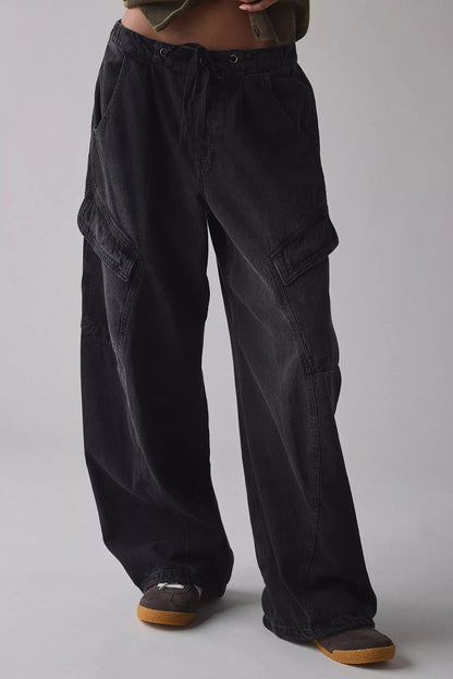 Drawstring Waist Baggy Cargo Jeans Lavish Daily