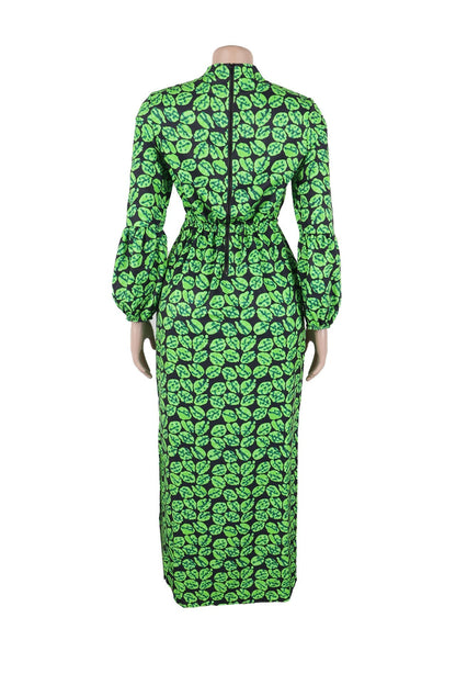 Print Slit V Neck Long Dresses Lavish Daily
