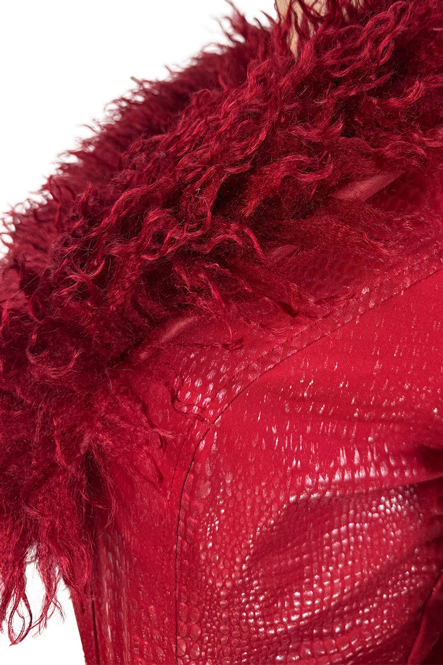 Fur Collar & Cuff Metallic Top and Shorts Set Lavish Daily