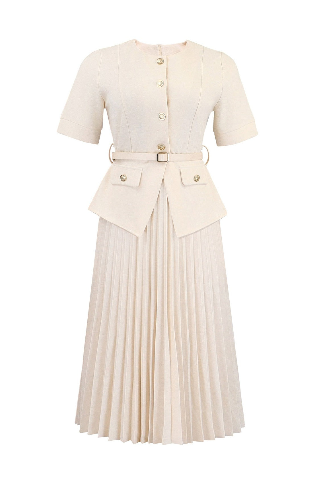Mock 2-Piece Peplum Pleated Midi Dress Lavish Daily