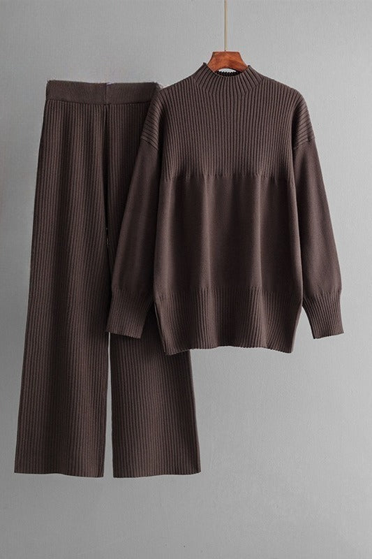 Loose Knit Top and Wide Leg Pants Set Lavish Daily