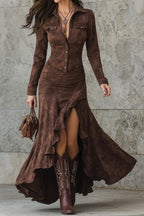 Irregular Ruffled Collared Maxi Dress Lavish Daily