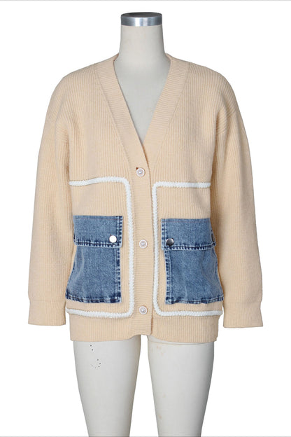 Denim Combo Cardigan Lavish Daily