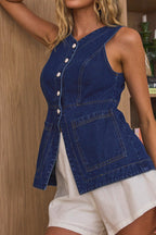 Button Front Denim Vest Top Lavish Daily
