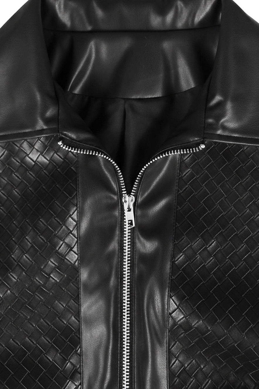 Textured PU Leather Cropped Moto Jacket Lavish Daily