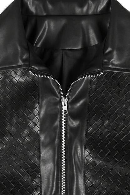 Textured PU Leather Cropped Moto Jacket Lavish Daily