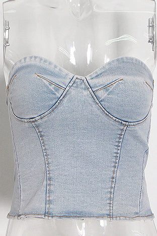 Denim Tube Top Wide Leg Pants Set Lavish Daily