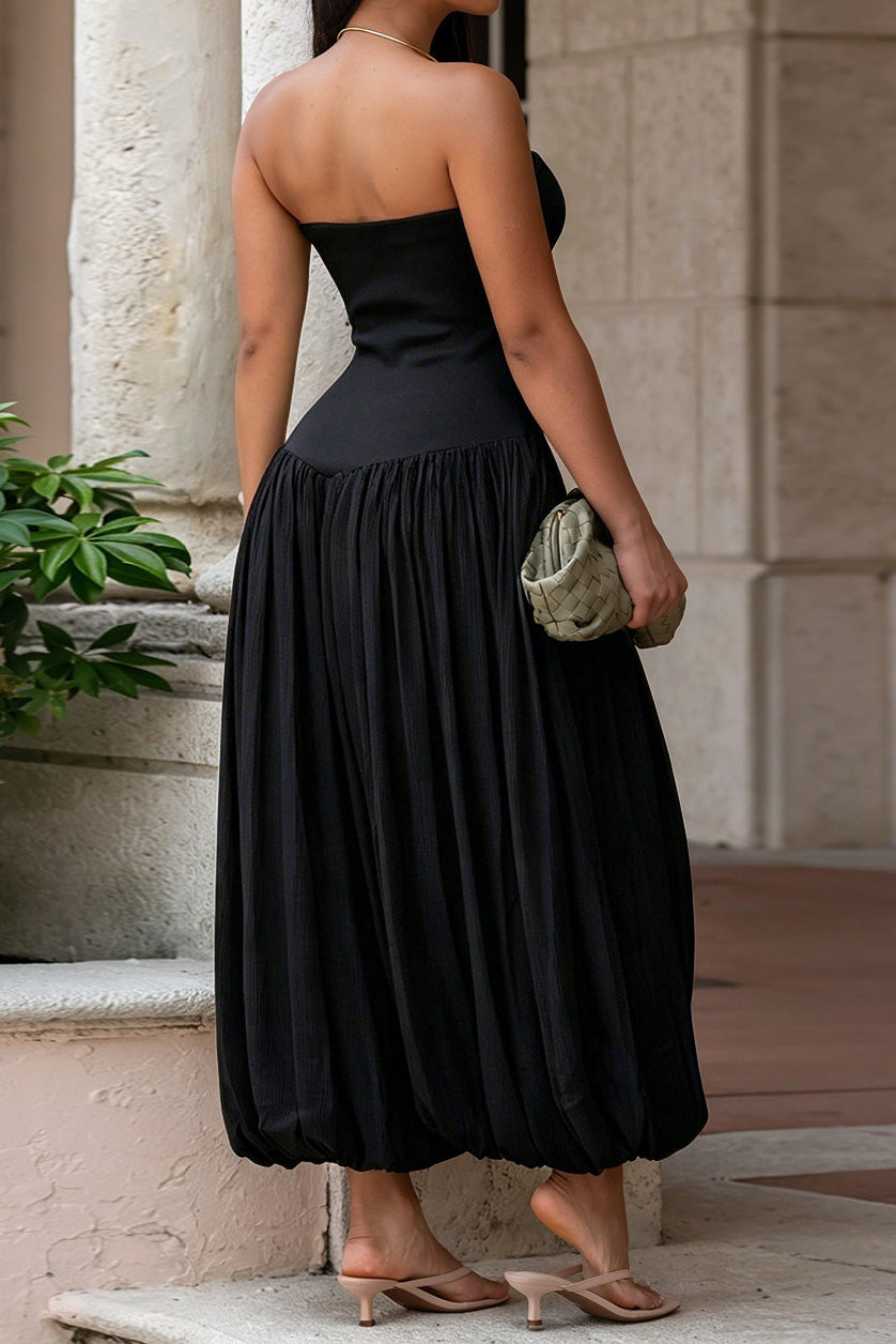 Strapless Sweetheart Pleated Balloon Jumpsuit Lavish Daily