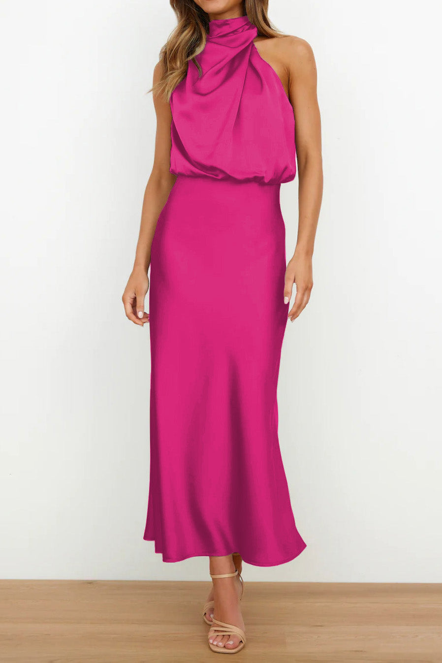 Satin Mock-Neck Slip Dress Lavish Daily