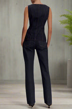 High Waist Jean Set with Button Top & Pants Lavish Daily